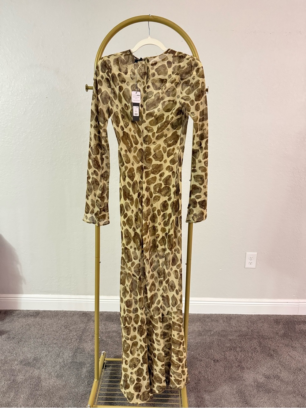 Fashion Nova Gia Long Sleeve Maxi Dress Olive Combo NWT Size M - Picture 4 of 7
